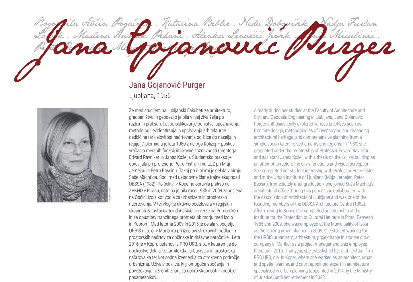 Jana Gojanović Purger- arhitekturna razstava “V ospredje VII: slovenske arhitektke, gradbenice in oblikovalke”